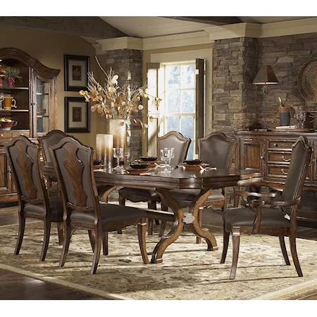 Traditional 7 Piece Dining Table and Upholstered Chair Set